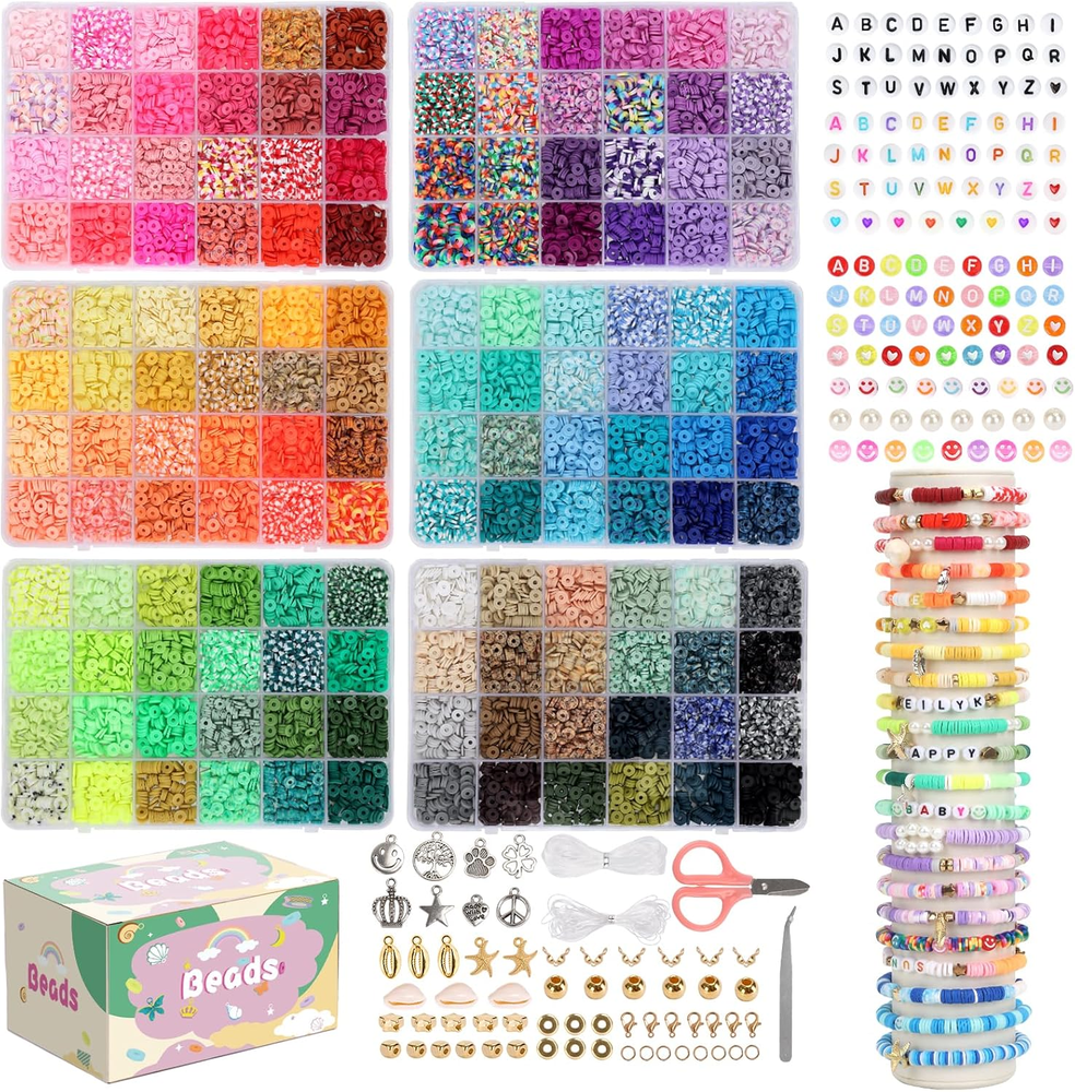 15000 Clay Beads Bracelet Kit with 144 Colors in 6 Boxes for Friendship Jewelry Making
