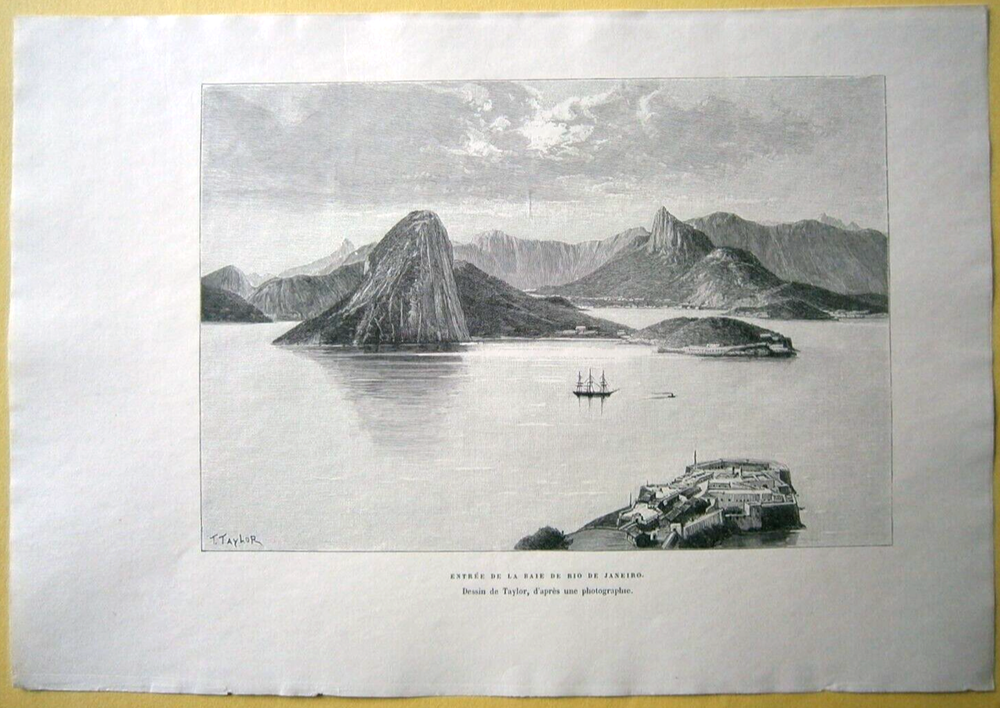 1894 Reclus print ENTRANCE TO RIO DE JANEIRO BAY, BRAZIL, #7