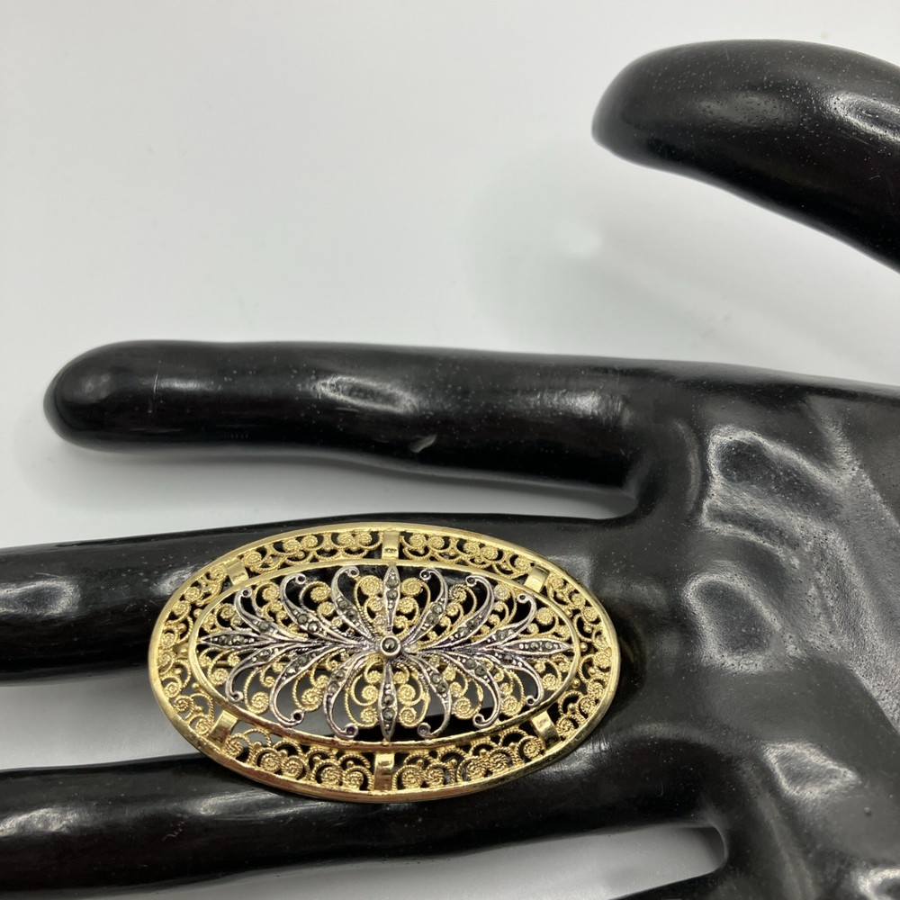 VTG Alice Caviness Sterling Vermeil Marcasite Brooch Pin 5.8g Germany