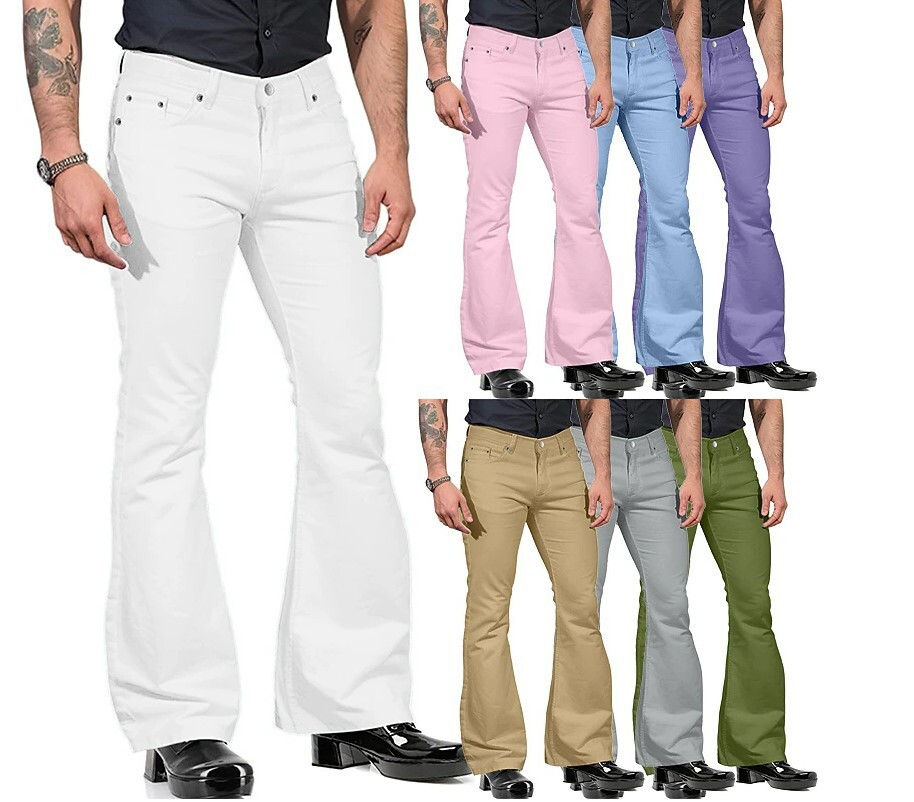 Retro 60s 70s Slim Fit Bell Bottom Jeans for Men - Flared Denim Pants