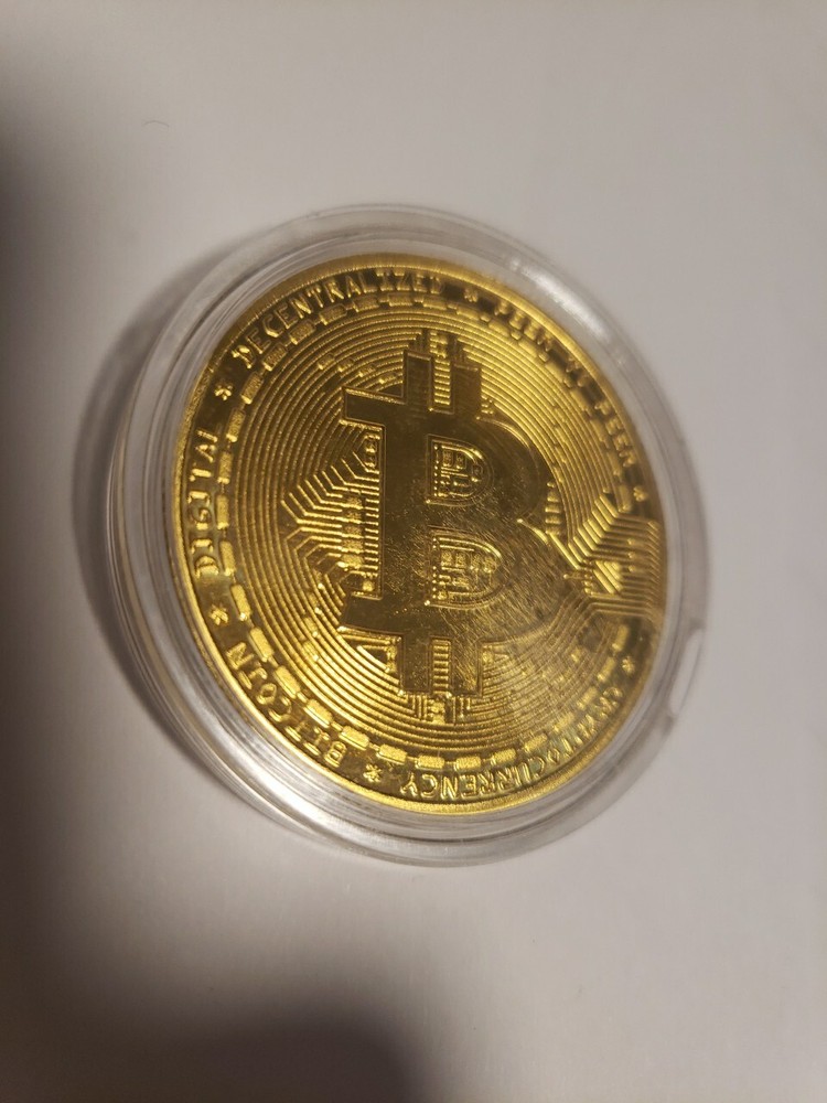 Gold Plated Bitcoin Coin & Case Collectible Cryptocurrency Crypto Coins For Sale