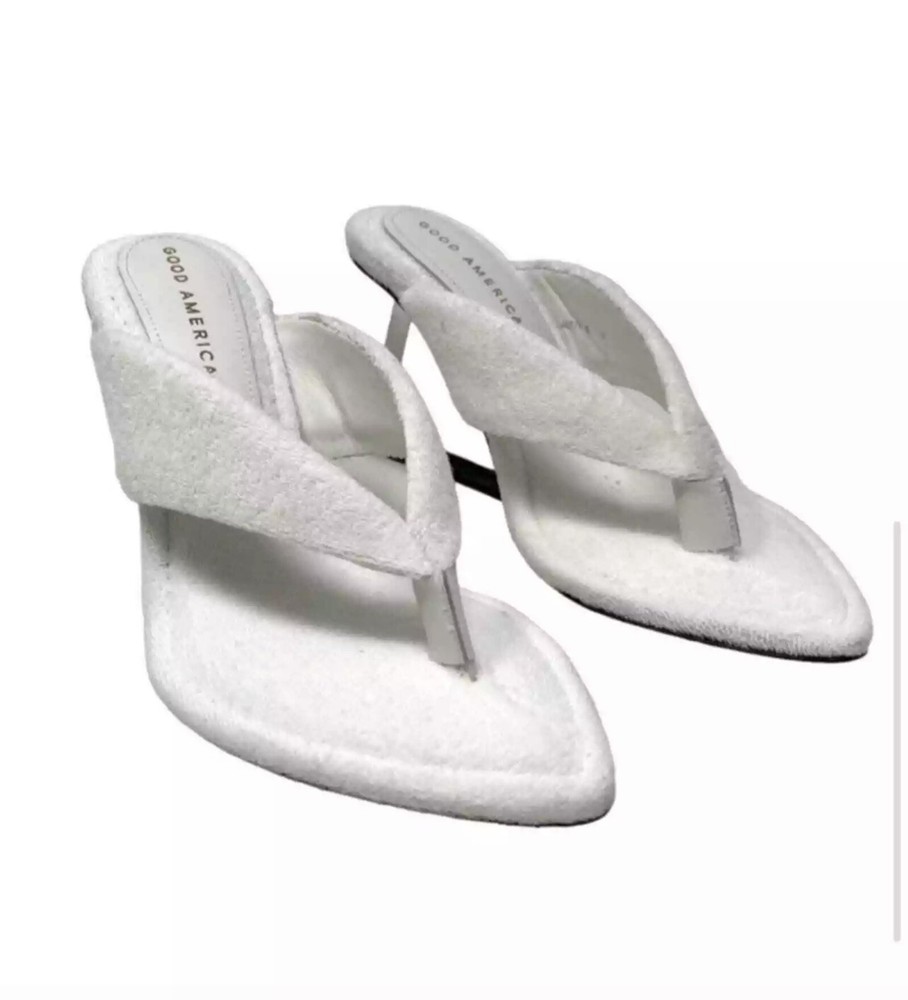 Good American GA077T Cinderella Wedge Glass Heel White Terry US 9.5