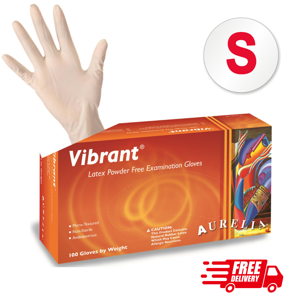 100 Small Powder-Free Latex Exam Gloves – Creamy Aurelia, Micro-Textured