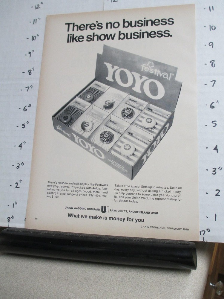 magazine ad 1970 UNION Wadding Pawtucket RI Festival yo-yo store display
