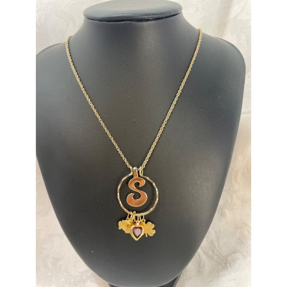 Personalized Gold Initial S Necklace with Star Heart and Clover Charms-image