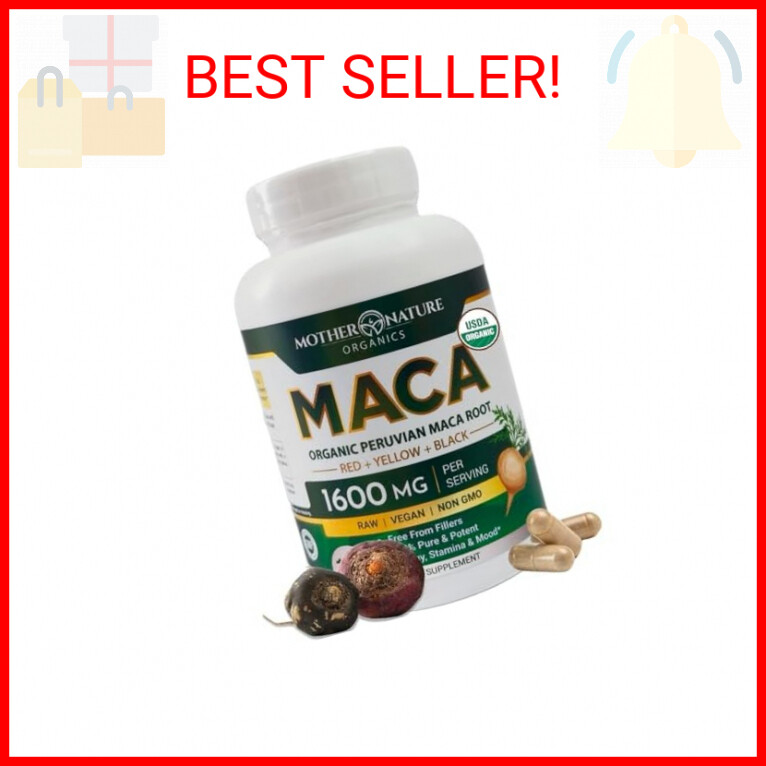 Mother Nature Organic Maca Root Capsules for Women & Men, 1600mg, Vegan Capsules