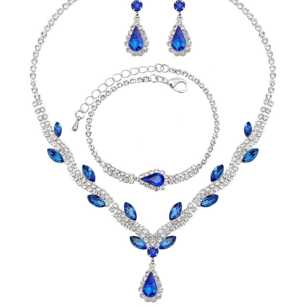 Elegant Silver Bridal Jewelry Set Necklace Earrings Bracelet for Wedding