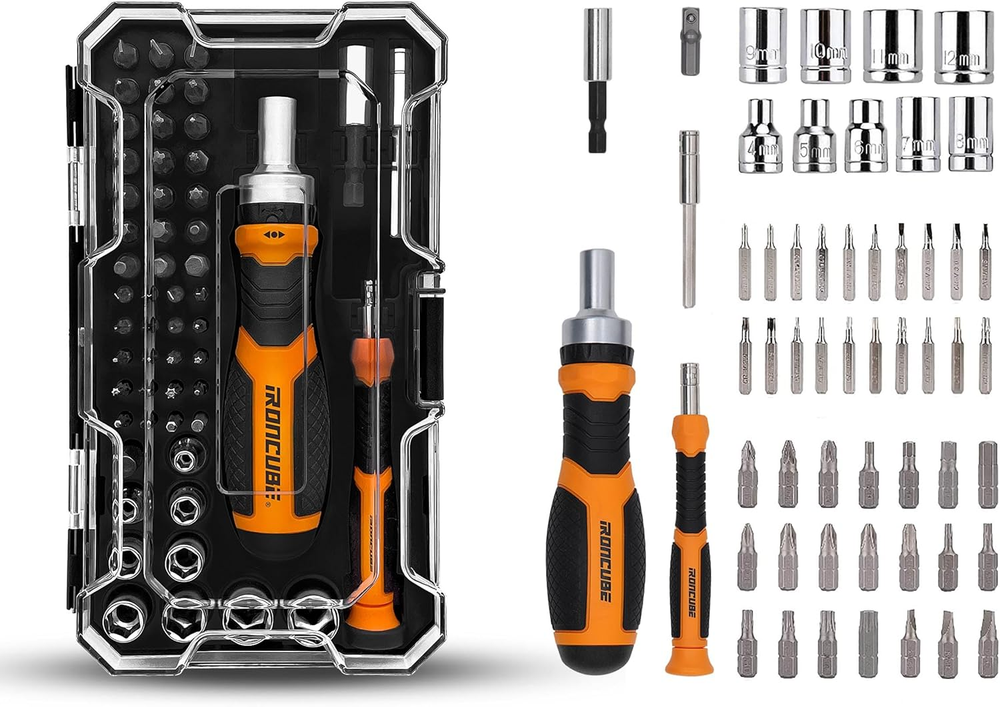 Ratcheting Screwdriver Set: 56-Piece Magnetic Multi Bits Tool Kit with Case