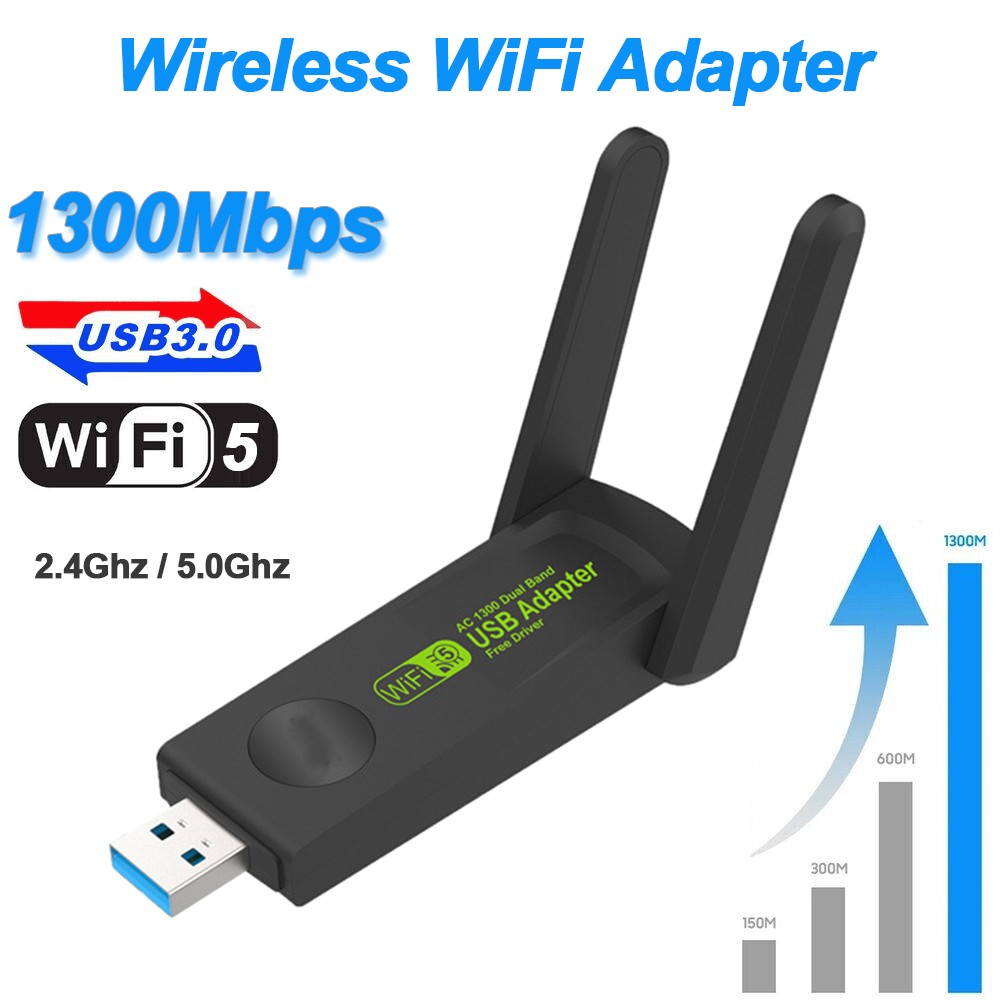 High-Speed USB 3.0 WiFi Adapter 1300Mbps Dual Band 2.4G/5G with Dual Antenna