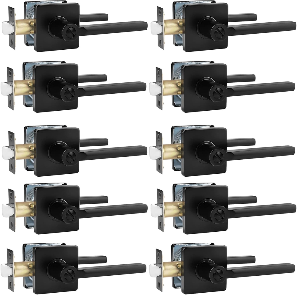(10 Pack Privacy Lever Black Door Handle Lock Keyless Square Locking Lever for B