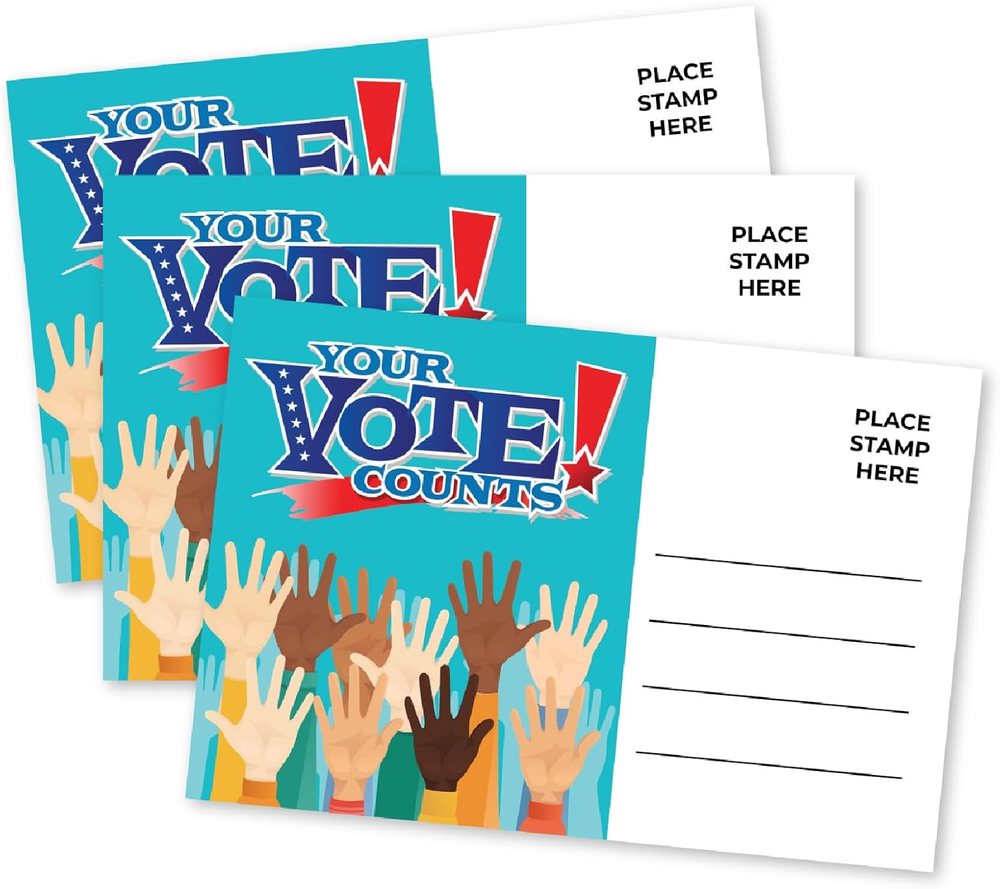 100 Your Vote Counts Postcards to Voters 4 X 6” Bulk Blank Back for Message to E