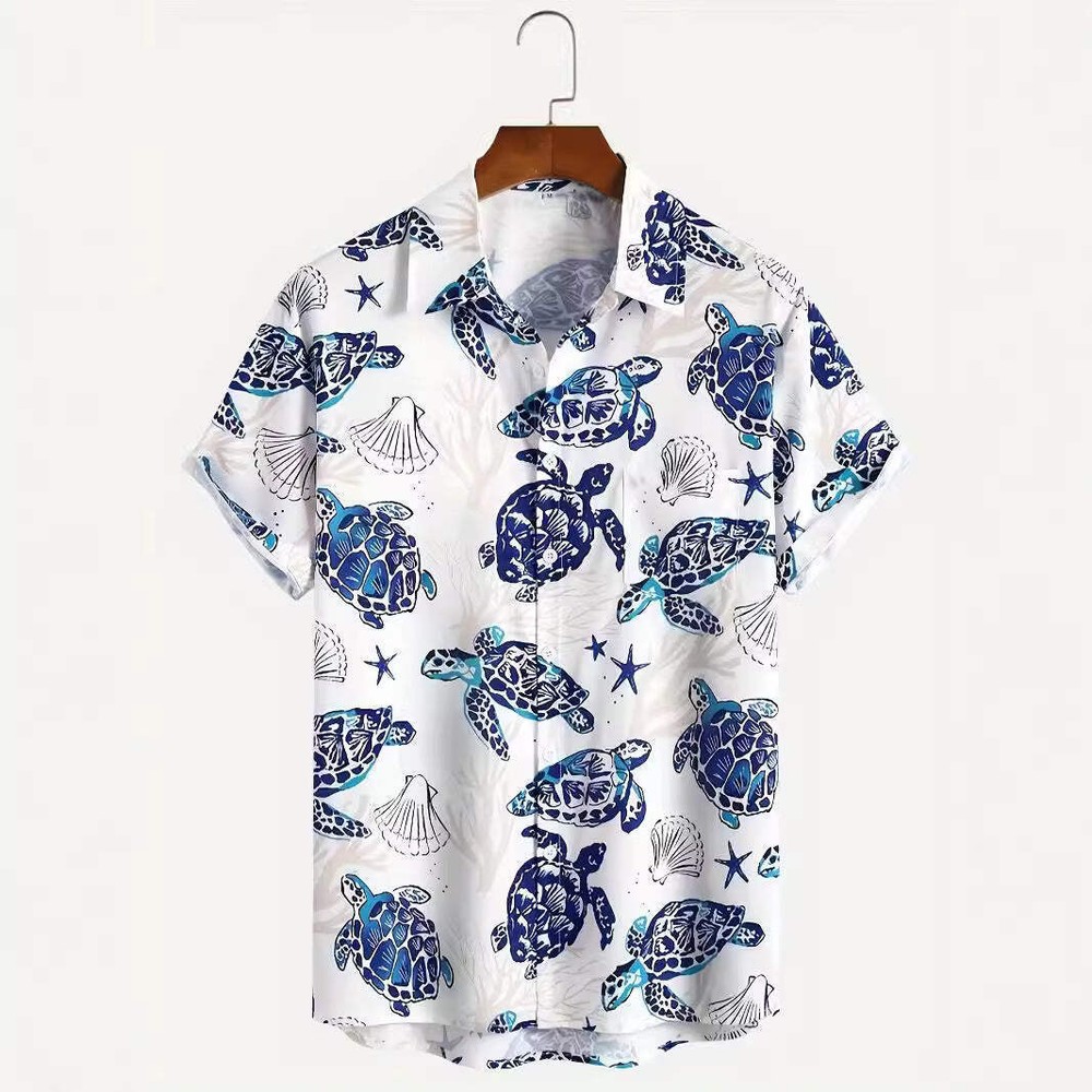 Men's Plus Size Sea Turtle Marine Life Printed Shirt