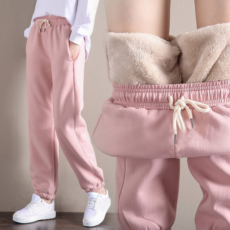 Women Fleece Lined Trousers Long Warm Jogging Pants Thick Elastic Waist Bottoms