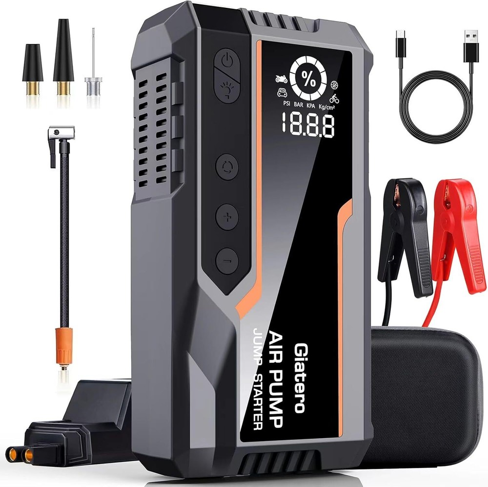 4000A 150PSI Car Jump Starter with Built-in Air Compressor for Emergency Battery Boosting