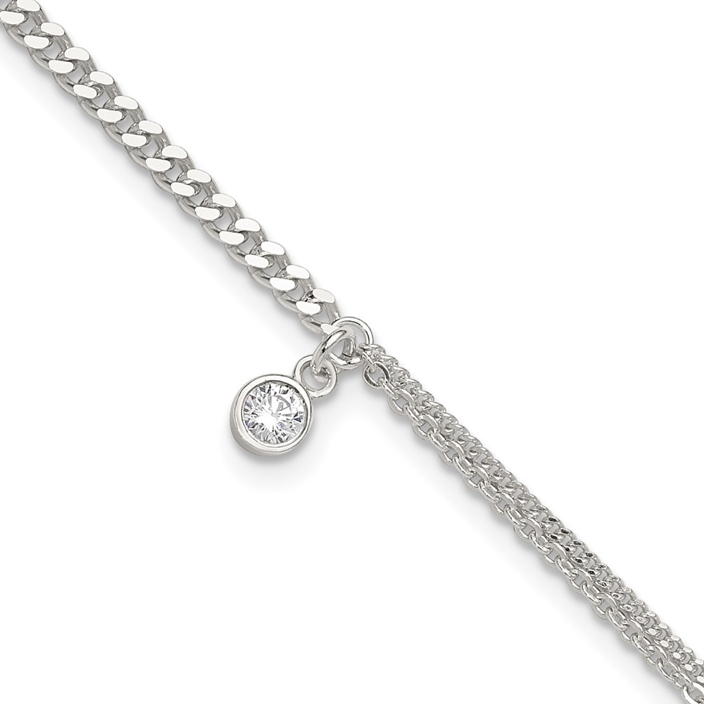 925 Sterling Silver Cubic Zirconia Fancy Chain Anklet 9 Inch with 1 Inch Extension