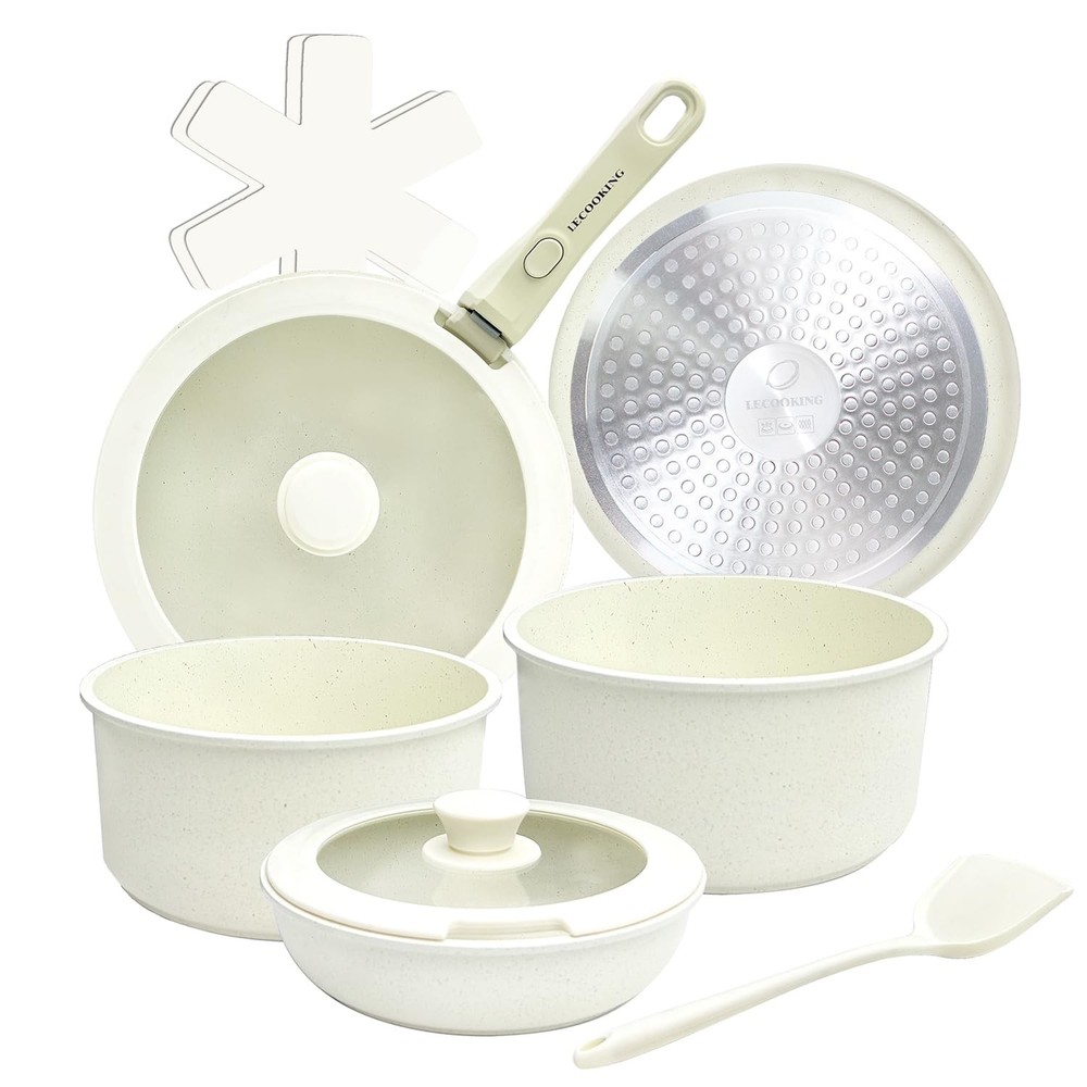 11-Piece White Nonstick Cookware Set with Removable Handles