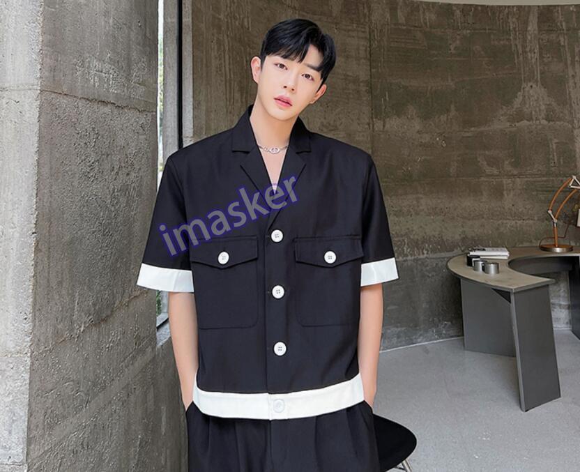 Men's Fashion Summer Youth Suit Collar Short Sleeve Loose Color Matching Shirt