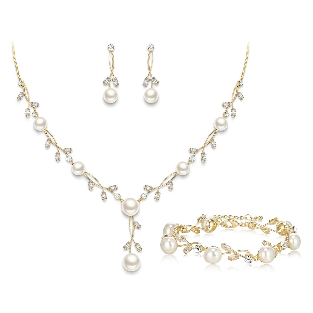 EVER FAITH Bridal Jewelry Set for Bride Bridesmaid with Faux Pearl Cubic Zirconia