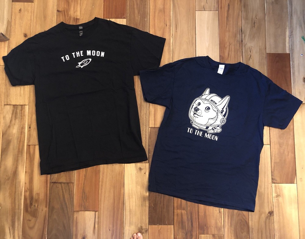 Mens Cryptocurrency T-shirts, Set Of 2, To The Moon, Navy Blue, Black, Size L-image
