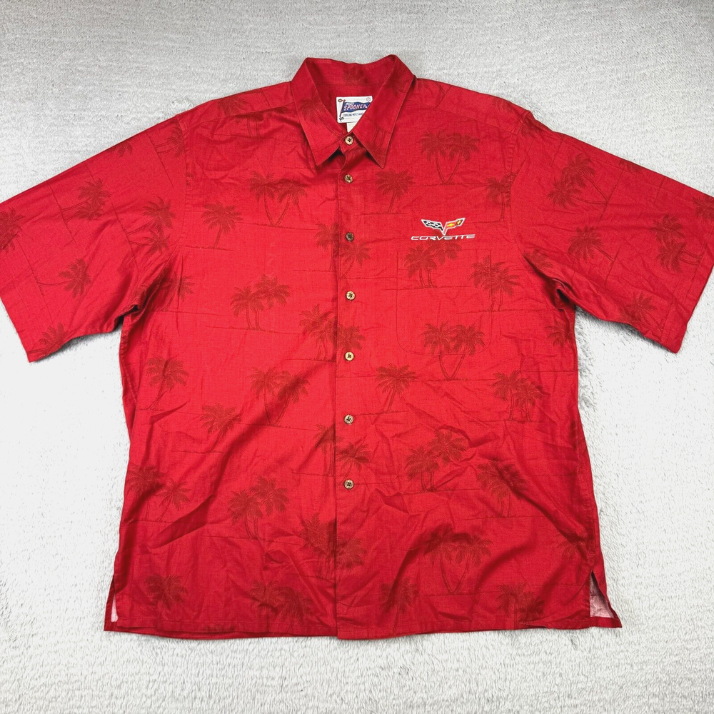 Reyn Spooner Red Short Sleeve Cotton Hawaiian Shirt Corvette Logo Men's XL