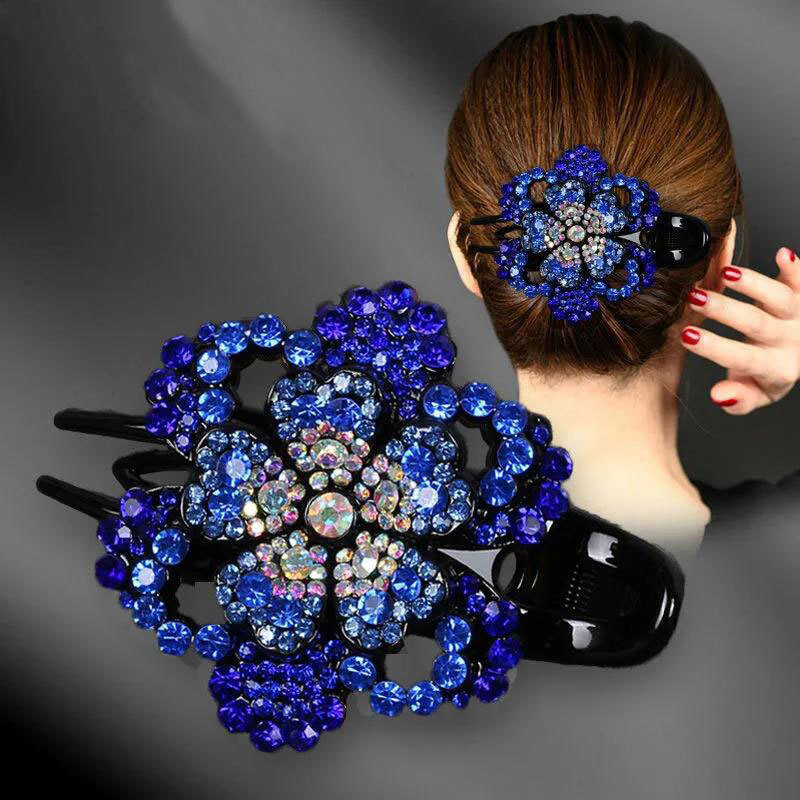 Women Shiny Rhinestone Flower Duckbill Hair Claws Clip Elegant Hairpin Barrette~