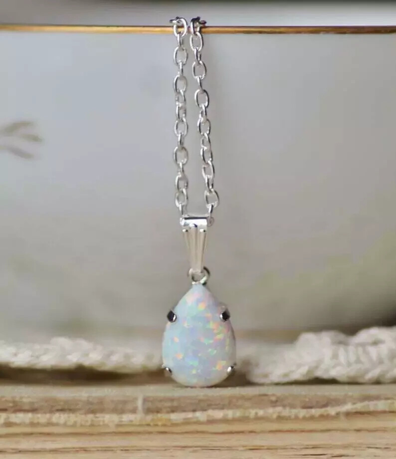 2Ct Pear Cut Fire Opal Women's Solitaire Pendant 14K White Gold Over Free Chain