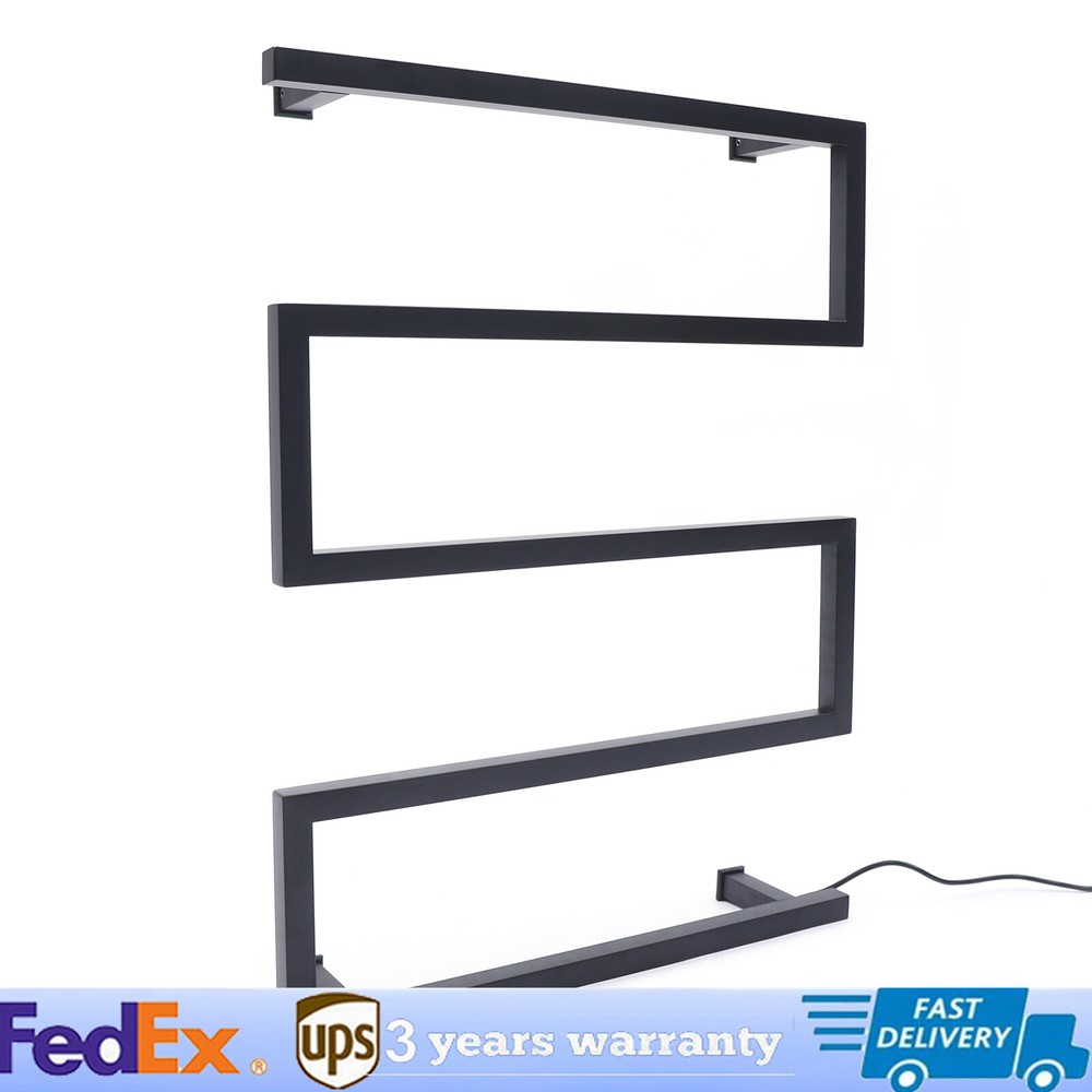 5-Bar Heated Towel Warmer Wall Mount Electric Drying Rack Black
