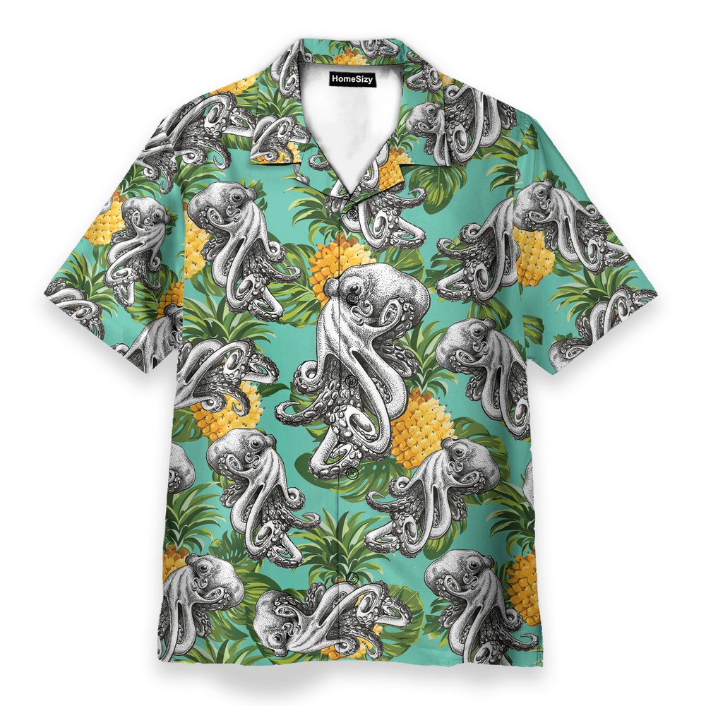 Octopus With Pineapple Summer   Hawaiian Shirt Beach Shorts