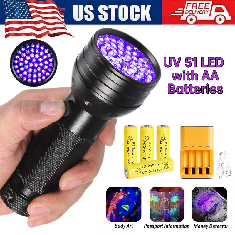 UV 51 LED Flashlight Ultraviolet Black Light 395nM Inspection with AA Batteries