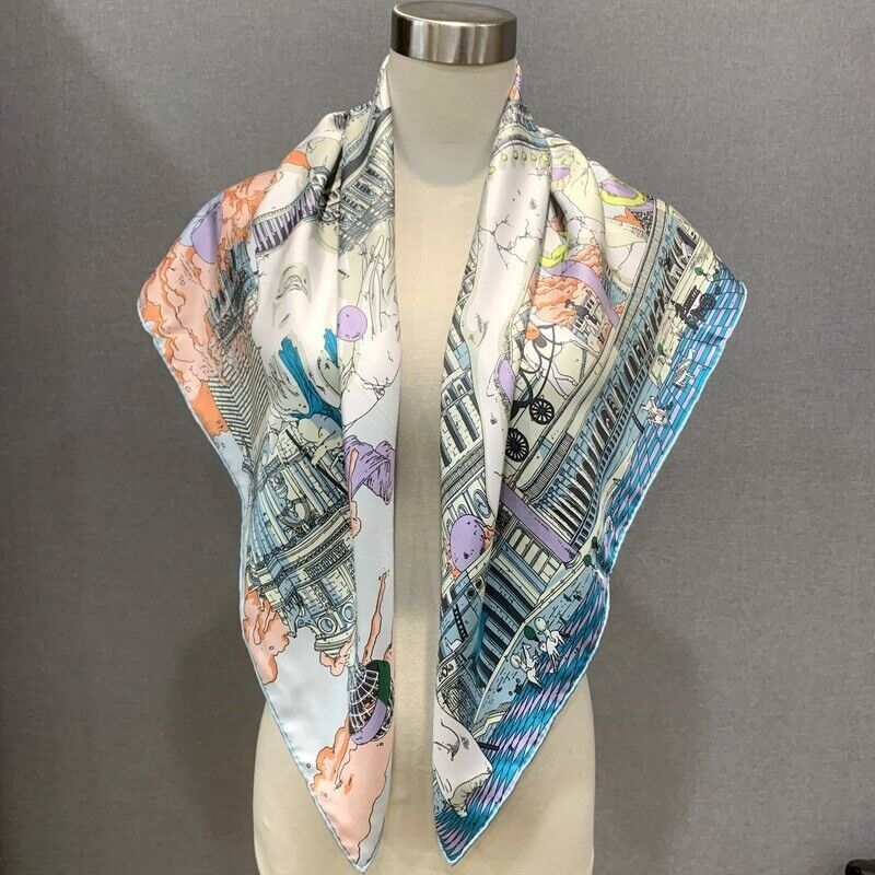 Pure Twill Double Face Silk Scarf Stole 18 Momme Horse Print 35 Inch Square Shawl  