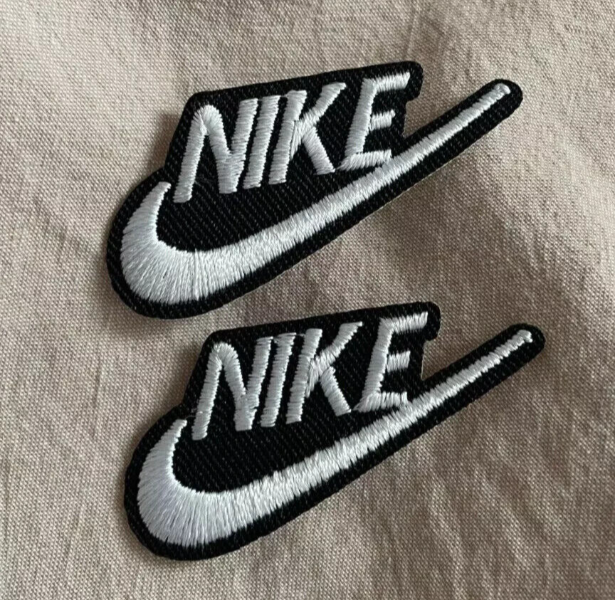 2PC OF EMBROIDERED PATCH BLACK & WHITE NIKE SWOOSH SEW-ON PATCH 3x1.5 Inch