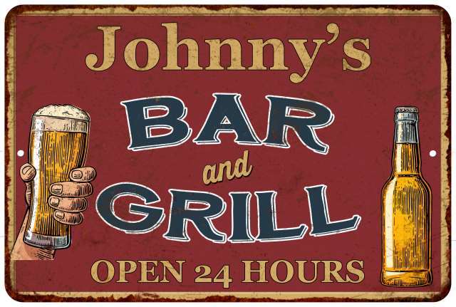 Johnny's Red Bar and Grill Personalized Rustic Wall Decor Sign 112180045471