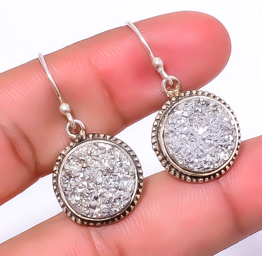 Titanium Silver Agate Drusy 925 Sterling Silver Earring 1.37