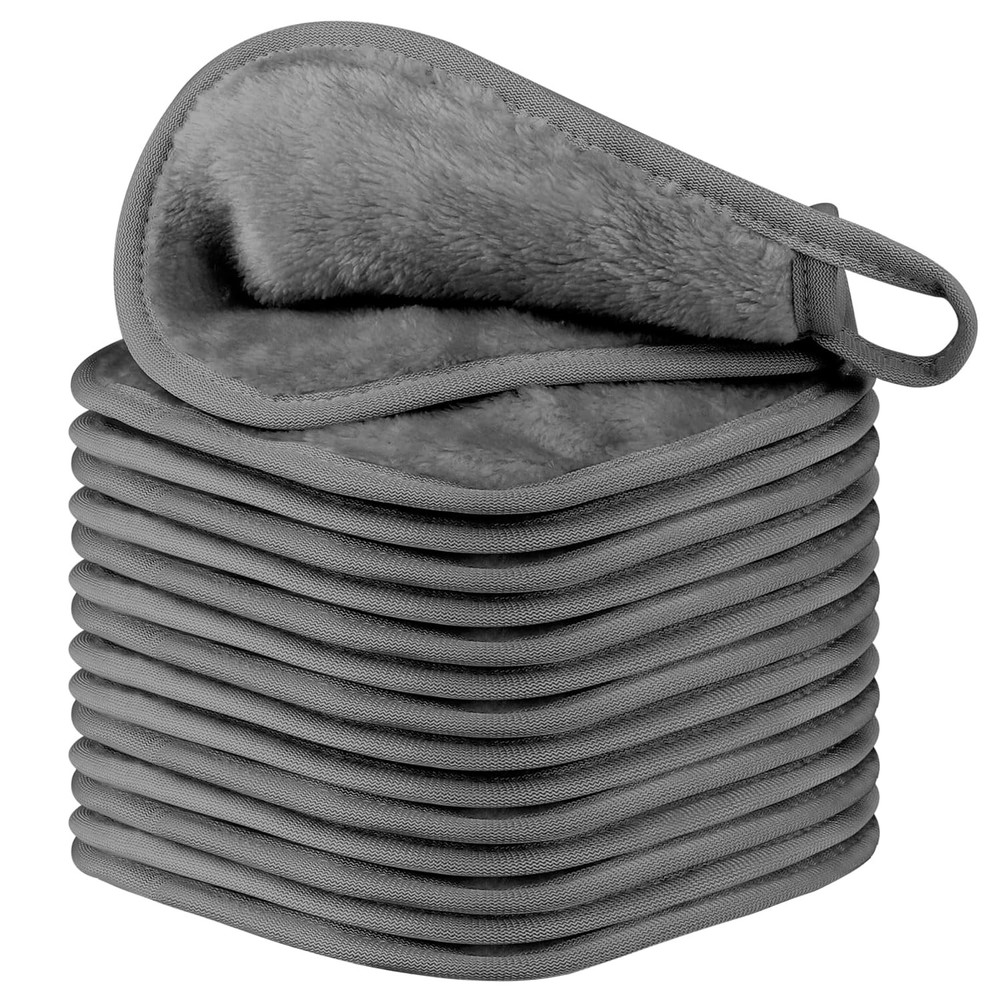 15-Pack Reusable Gray Microfiber Makeup Remover Cloths