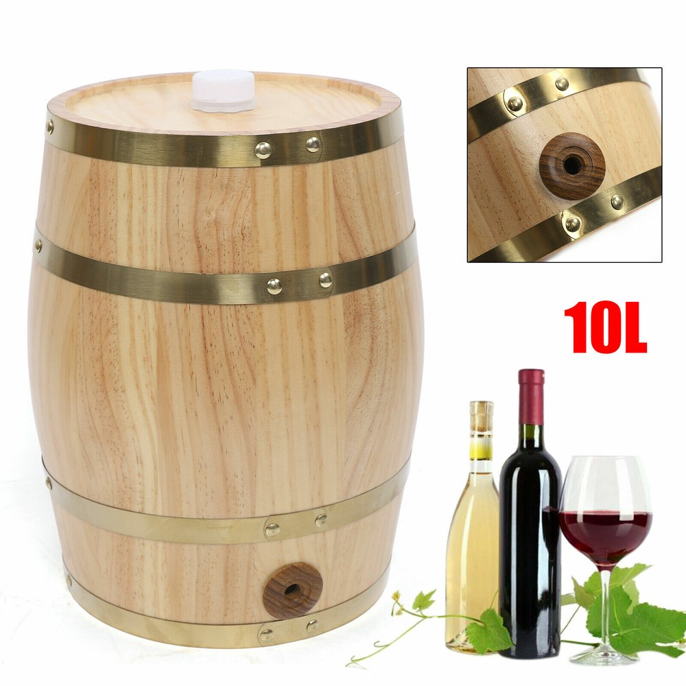 10L Pine Wood Barrel Keg for Wine Whiskey Brandy Beer Storage Dispenser  