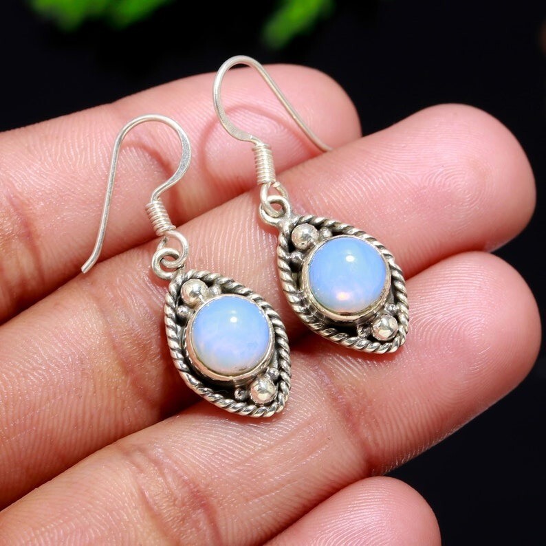 Genuine Opalite Gemstone Handmade 925 Sterling Silver Earrings