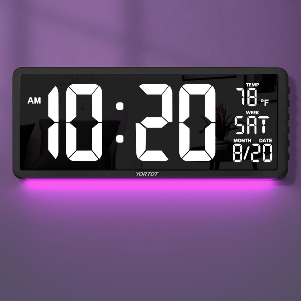 **YORTOT 16-inch Digital Wall Clock with Remote, 7 Night Light Colors, and 4 Display Modes**