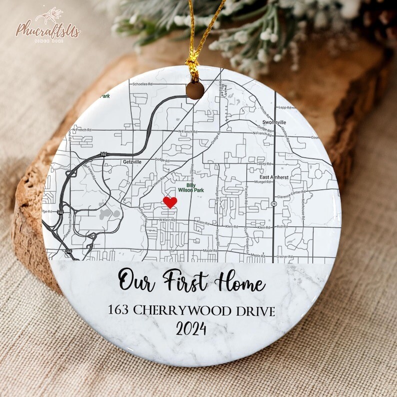 Custom Map New Home Ornament 2024, First Christmas In New House Ornament, 1St...