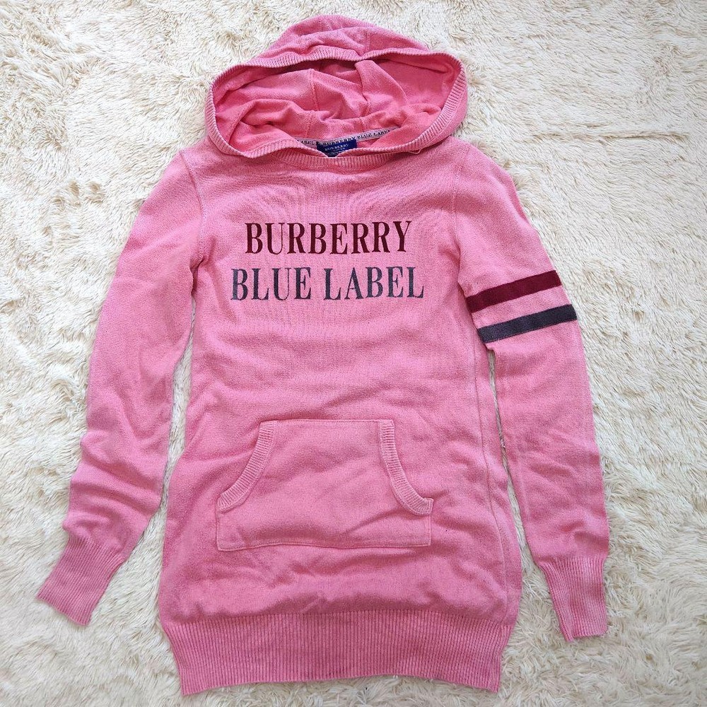 Burberry Blue Label Pink Hooded Knit Sweater Size M Made in Japan