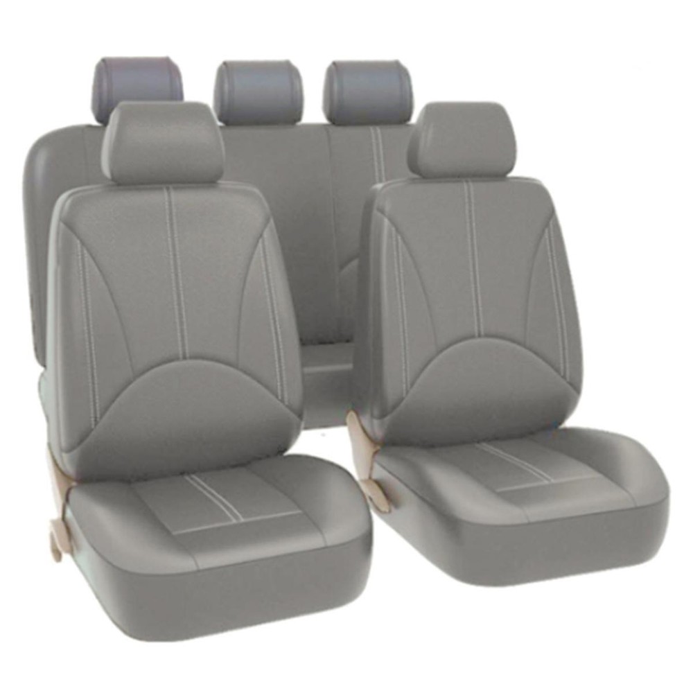9Pcs Set Gray Leather Car Seat Cover Front Rear Interior High Quality Breathable