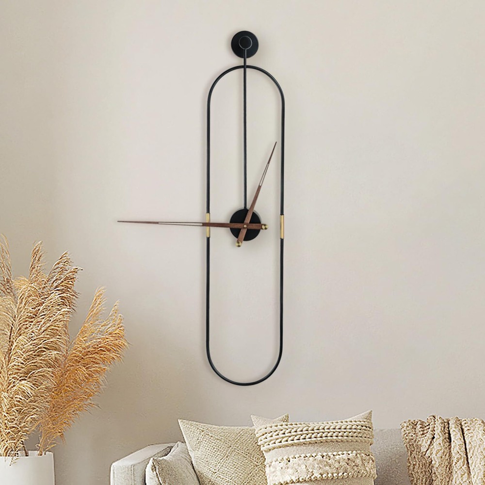 DRELIFAM Modern Large Oval Wall Clock with Silent Walnut Pointers
