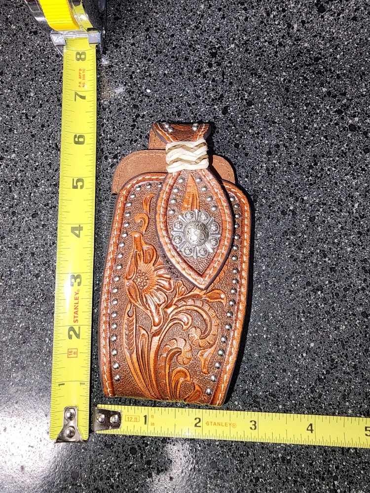 EDC Genuine Leather Credit Card ID Case with Floral Phone Clip for Preppers  -image