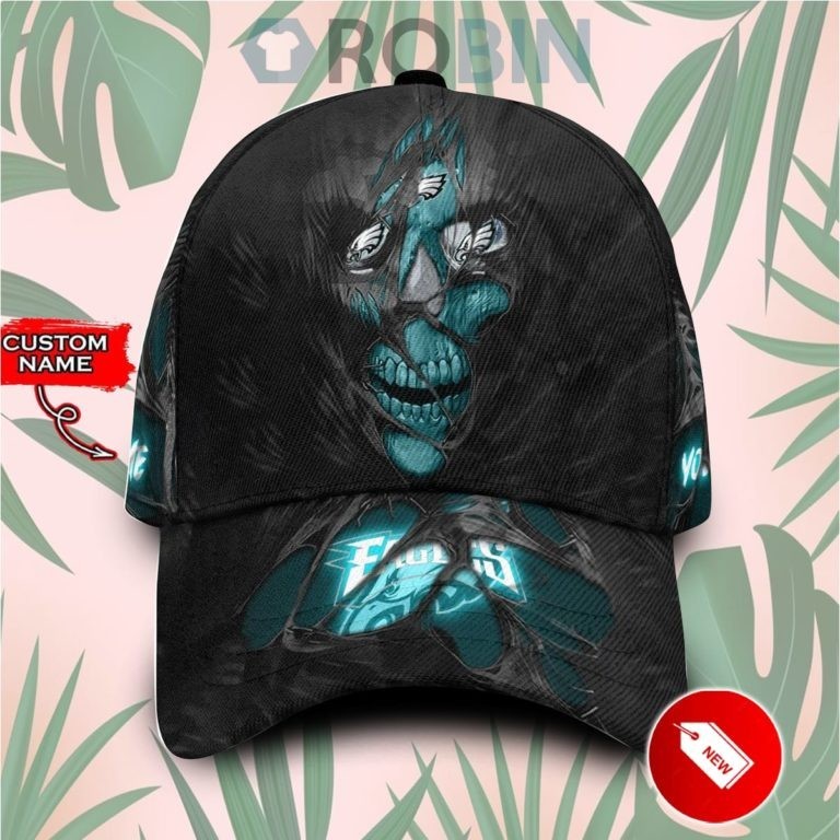 Philadelphia Eagles Skull Custom Name Baseball Cap Hat