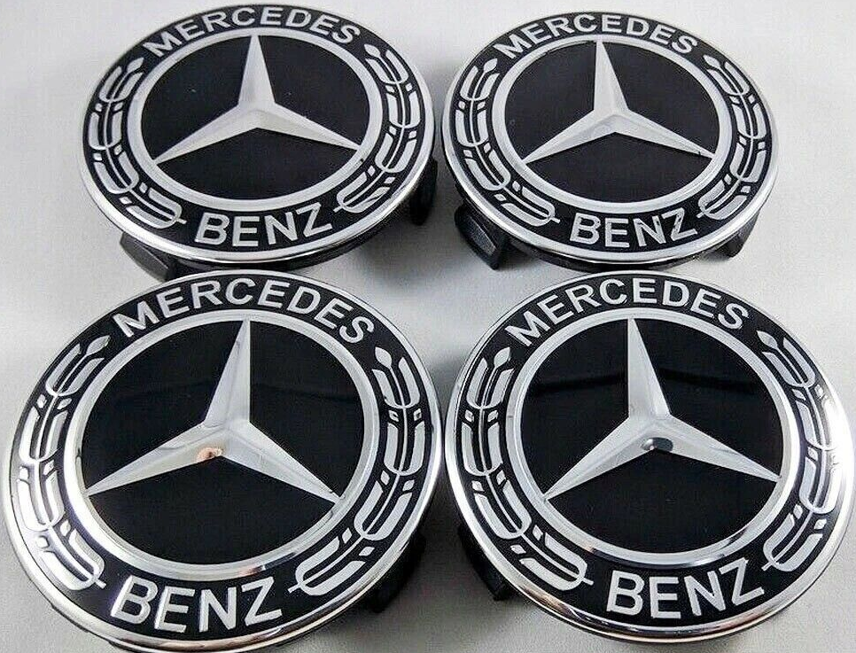 4pc Mercedes Black Alloy Wheel Centre Hub Caps 75mm A B C E S M Class ML CLA GLA