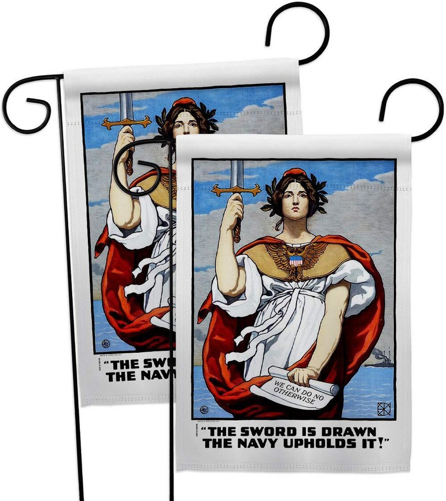 The Sword is Drawn Garden Flag 2pcs Pack Armed Forces Navy USN Seabee United ...