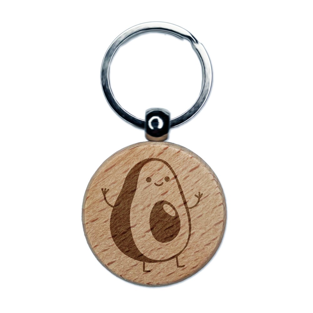 Engraved Wooden Avocado Keychain Tag Charm Buddy  