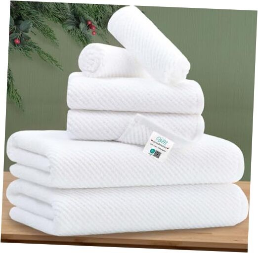 6PC Quick-Dry 100% Cotton White Bathroom Towel Set