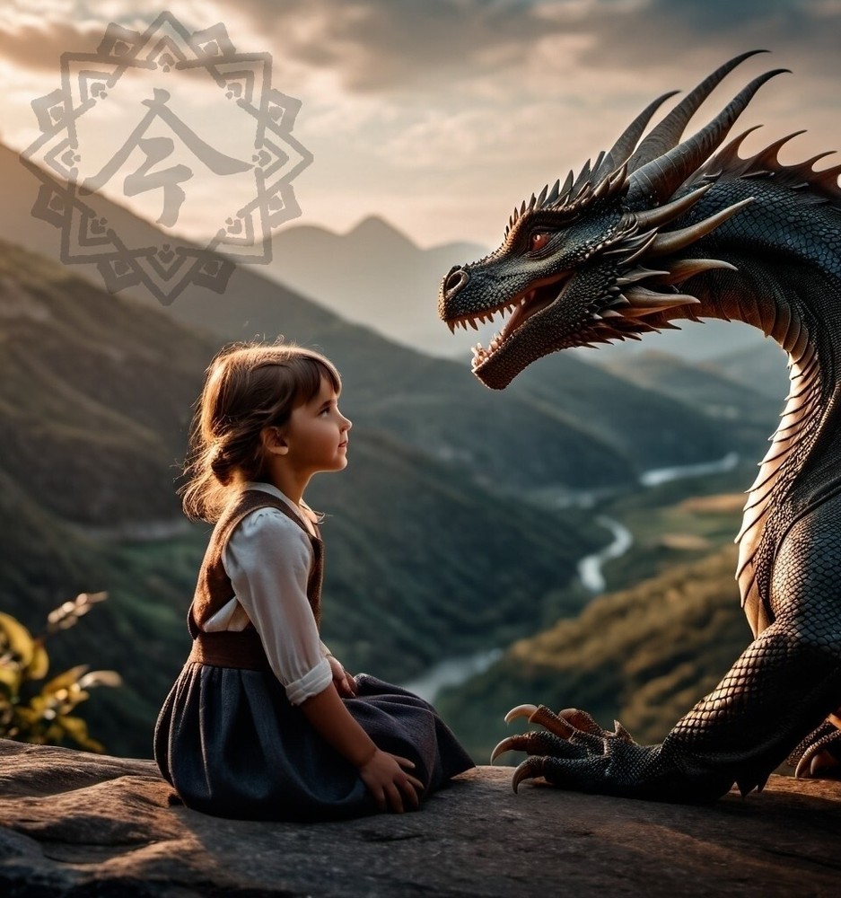 AI Art Desktop Wallpaper - Girl and Dragon Digital Image-image