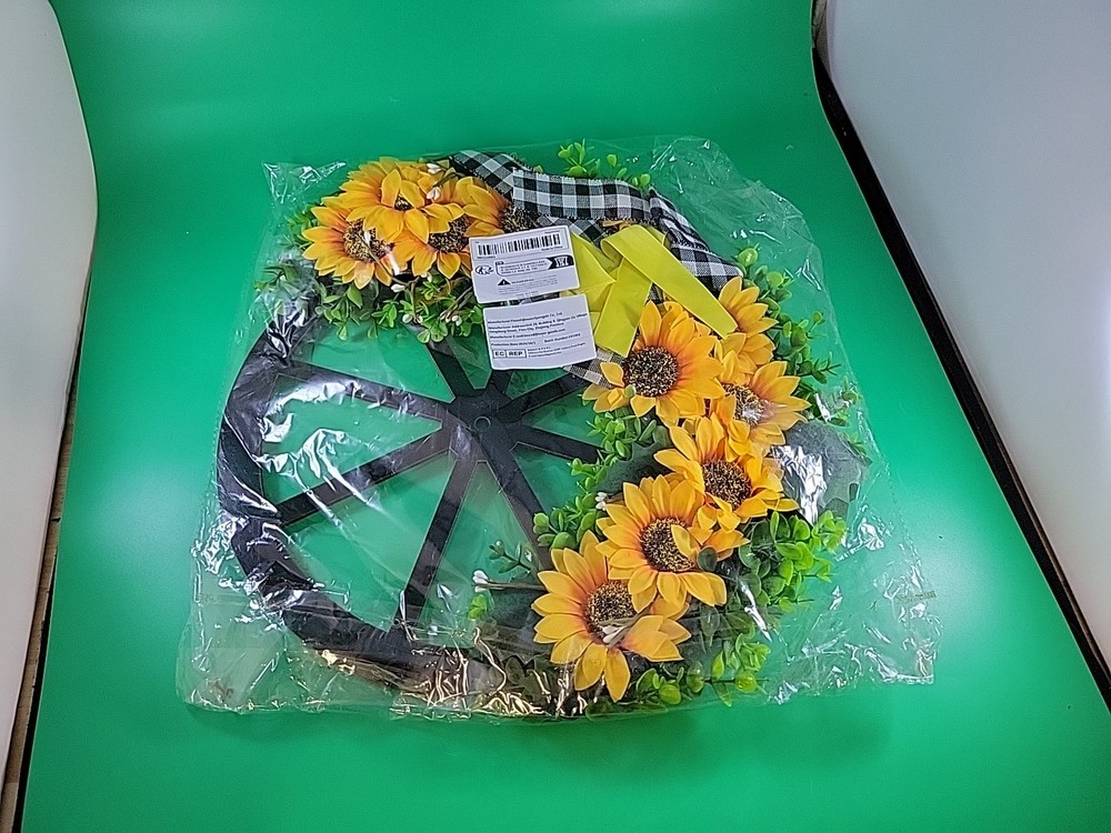 Sunflowers Wreath with Wheel for Door Garden Wedding Decorations