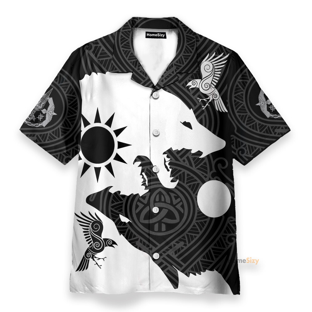 Yin Yang Wolf And Raven   Hawaiian Shirt Beach Shorts